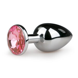 Metalen buttplug met roze steen - zilverkleurig