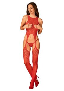 Mesh Catsuit Met Jarretel Design - Rood