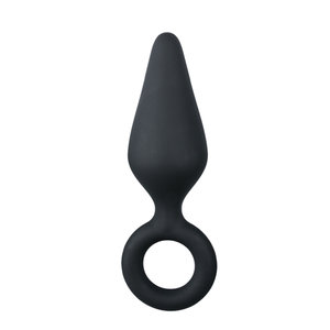 Zwarte buttplug met trekring - medium